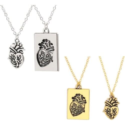 2Pcs Doctor Nurse Human Anatomy Necklace Anatomical Lung Heart Charm Zinc Alloy Necklace
