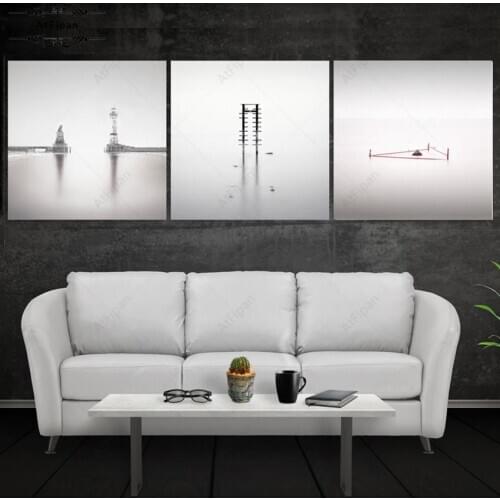 Black and White Landscape Canvas Painting Endless Ocean Snow World Scenery Poster Nordic Wall Art Pictures for Living Room Decor
