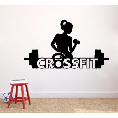 Decoration Vinyl Wall Decals Sport Crossfit Girl Barbell Dumbell Active Woman Pattern Wall Sticker LX342