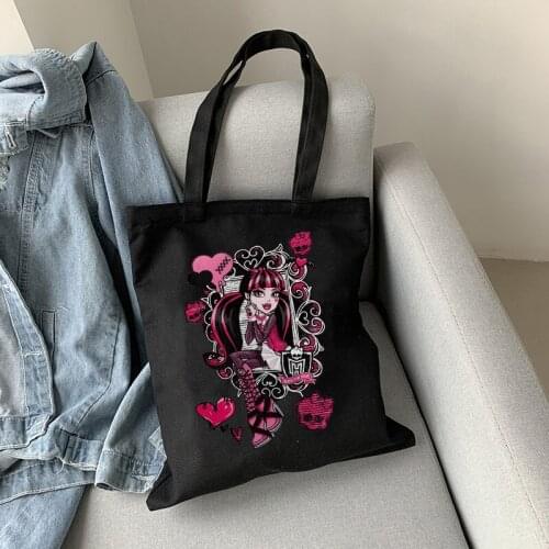 2021 Harajuku cartoon gothic Canvas Bag Loose Punk Dark Retro Fashion Casual Female Large Capacity sweet girls Canvas Bag