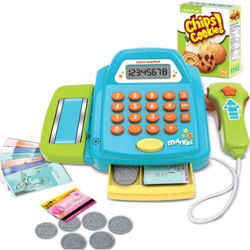 Toy Cashier Cash Register with Real Calculator Vegetable Coins Pretend Play Toys, Gift Box