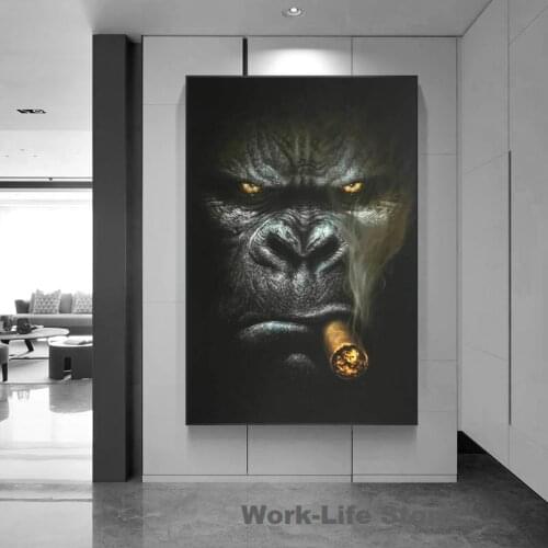Rogue Gorilla Monkey Cigar smoking Portrait Painting Posters And Prints Funny Animal Pictures On Wall Art Decoration For Room