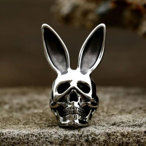 Easter Bunny Skull Ring 316L Stainless Steel Cute Rabbit Ears Skeleton Mens Finger-ring Accessories New Fashion Animal Rings