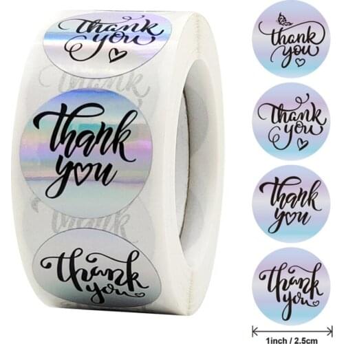 "THANK You"Round Sticker For Envelope Sealing Labels Rainbow Laser Scrapbooking Stationery Supply Sticker