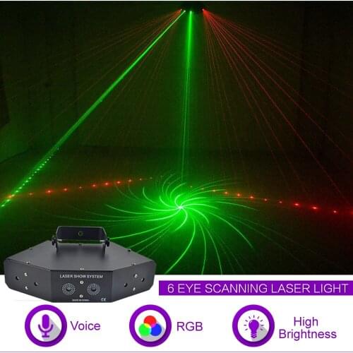 Sharelife 6 Lens RGB Full Color Beam Pattern DMX Laser Scanning Light Home Gig Party DJ Stage Lighting Sound Auto X-Z6F