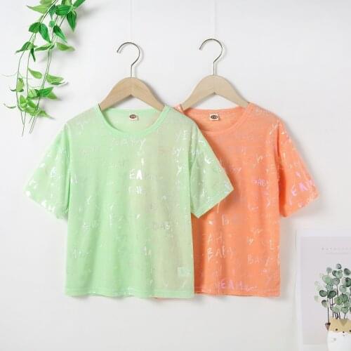 Summer Breathable Little Girls T-shirt Creative Stylish Letter Printing Round Collar Short Sleeve Top Children Casual Clothes