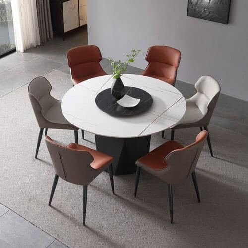 Modern and simple household small apartment round table with turntable Nordic round dining light luxury round dining table