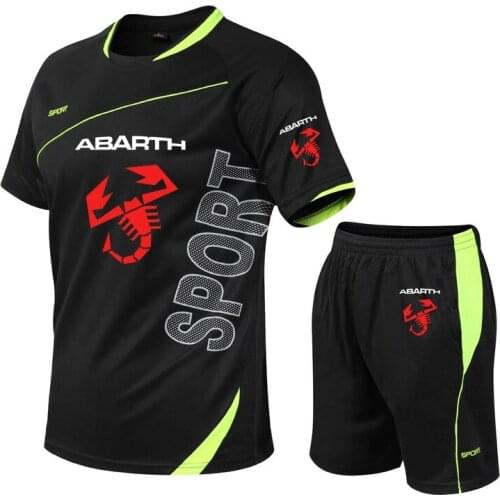 Fashion cotton Summer Casual Mens Splicing T-shirt Abarth Car Logo Printing High Quality Mens short sleeve+shorts 2-piece set
