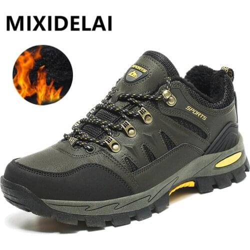 Brand Men Boots Warm Plush Snow Boots Men Winter Boots Outdoors Sneakers Waterproof Mens Ankle Boots Non-slip Men Hiking Boots