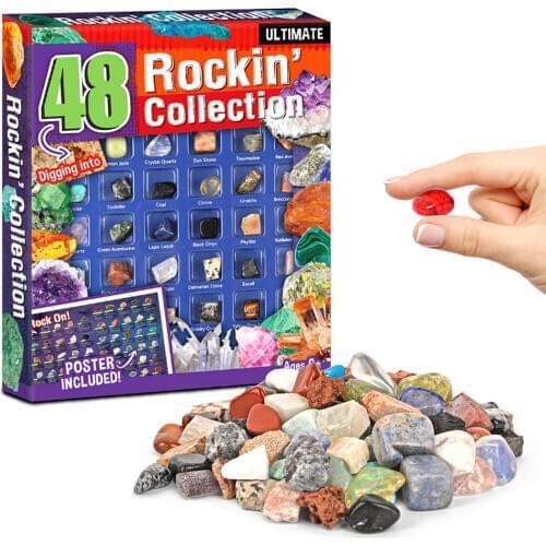 Rock Collection Kit 48pcs Natural Gemstone Jewellery Stone Crystals Archeology Science Specimens Educational Toys for Boys Girls