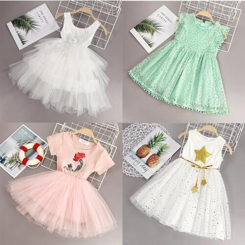 Baby Girls Vestido Princess Dress for Children Summer Lace Flower Layered Clothing Girl Party Wedding Dresses Kids Casual Frock