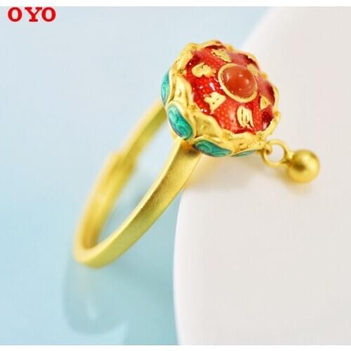 S925 sterling silver national wind Buddhism six-character mantra south red turn the cylinder open ring female