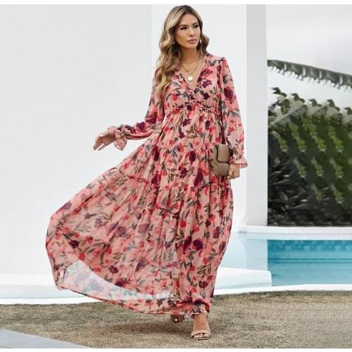 Setiadia Spring and Autumn women party Tulle Floral dress Long sleeve Chiffon Loose maxi prom Dresses For Womans Clothing 2021