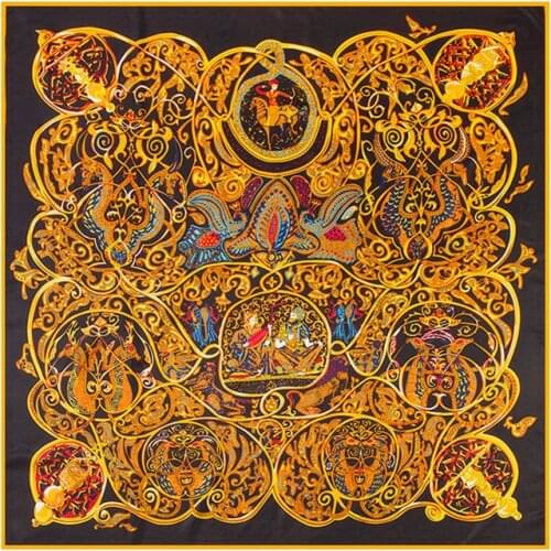 130cm*130cm 2019 Luxury Brand Carriage Chain Print Silk Scarf For Women Headband,Twill Horse Large Square Scarves Female Shawls