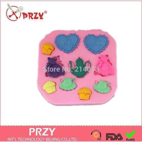 Love Bear Tea Shaped silicone fondant Cake decoration mold soap mold 100% food grade raw material Jelly mold