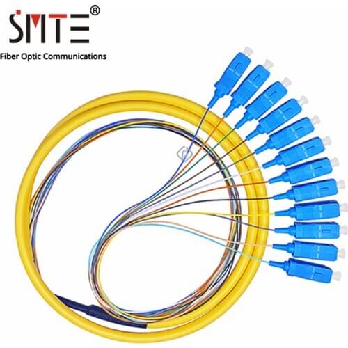 SMTE 12 Core Pigtail Fiber Optic UPC/APC SC/FC/ST/LC Patch Cord 0.9mm 1 Meters Cable ODF Fiber Jumper Simplex FTTH