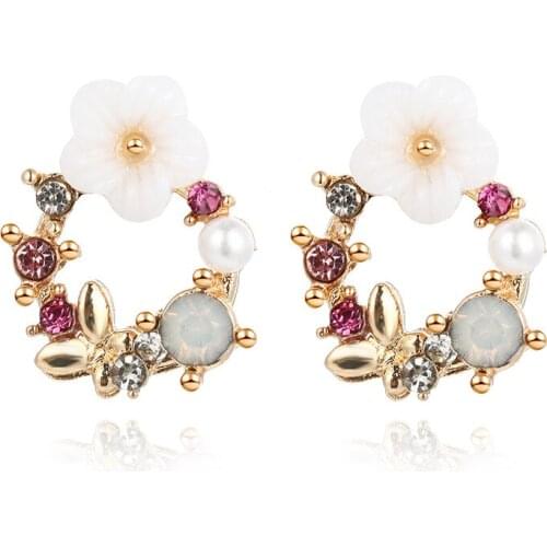 Temperament Lovely Flower Stud Earrings Fashionable Elegant Female CZ Earrings Modern Jewelry Gift