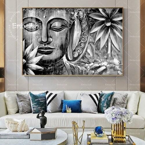Embelish 1 Pieces Black And White Lord buddha Modern Home Decor Wall Art Pictures For Living Room Posters HD Canvas Paintings