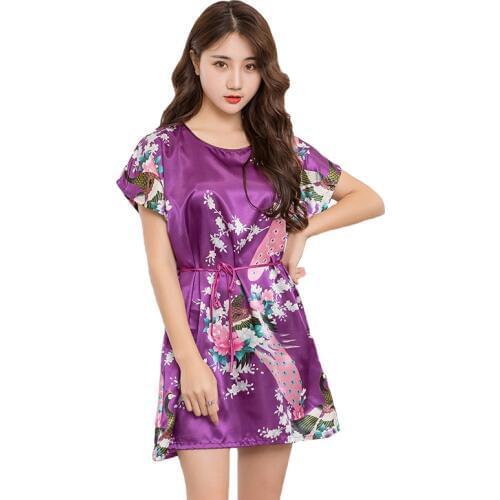 Summer New Women Nightgown Print Peacock Sleepwear Casual Night Dress Satin Sleep Shirt Sexy Nightshirt Female Sexy Home Dress