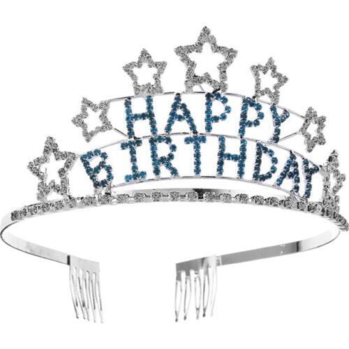 Women Girls Birthday Crystal Tiara Crowns Princess Hair Accessories Rhinestone Happy Birthday Hairband Crown For Party
