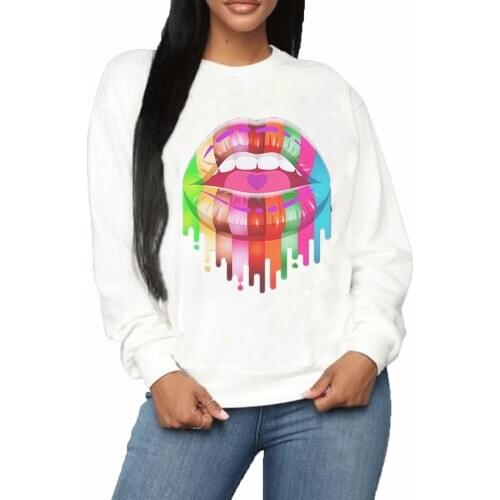 Female lip print pullover top casual style hooded hoodie autumn loose long sleeve round neck Hoodies tops clothing for woman