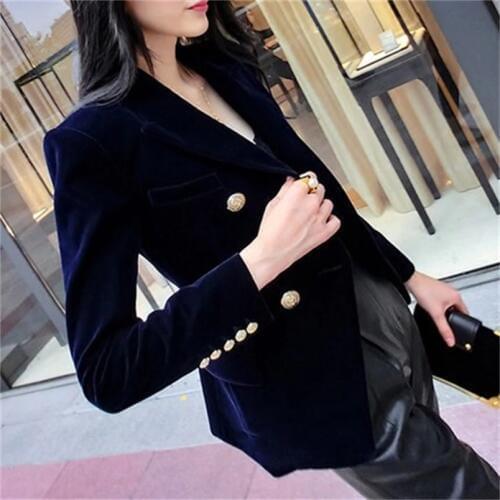 Gold velvet small suit jacket womens spring and autumn new casual slim slimming double-breasted suit jacket
