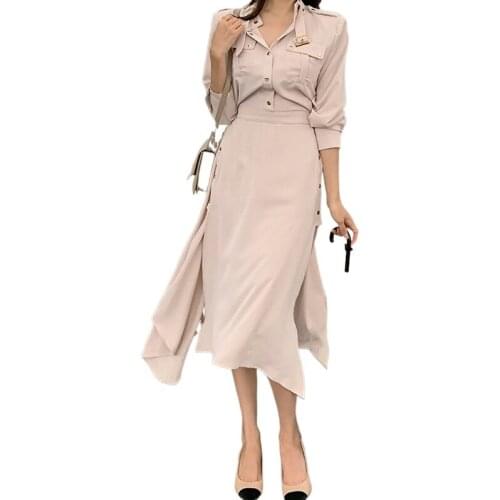 2021 New Korea Chic Mature Solid Dress Women Slim High Waist Stand Collar Elegant Spring Office Lady Dresses Vestido De Mujer