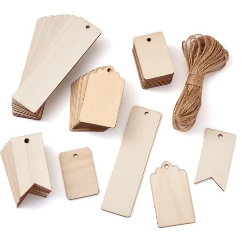 1Set Unfinished Wood Blank Rectangle Big Pendant Gift Tags with Hemp Cord Rope for DIY Wedding Party New Year Hanging Decoration