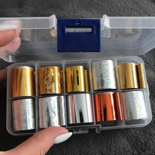 10Rolls/Box Starry Sky Nail Foil Sticker Holographic Paper Decals Nail Art Transfer Sticker 2.5*100cm Nail Glitter Tips VR/657