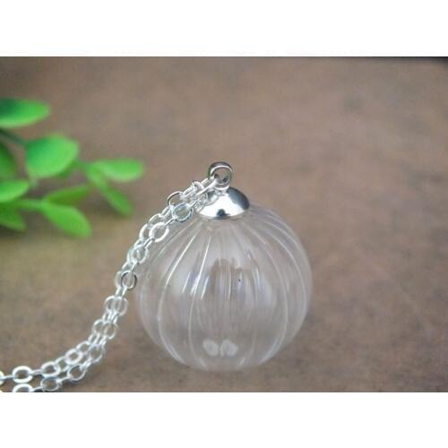 20mm Handmade Pumpkin stripe ball shape glass golbe pendant/silver plated cap/with chain /mini glass bottle necklace