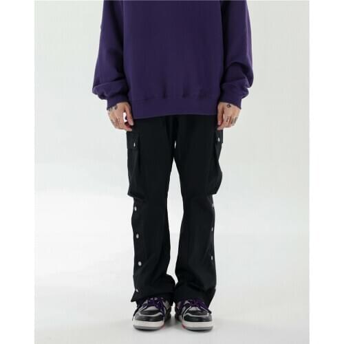 27-46 New 2021 Men clothing Hair Stylist Wide leg trousers with micro trumpet and button casual Pants plus size costumes