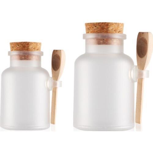 500pcs 100g/ml Round ABS Bath Salt Bottle Mask Powder Cream Bottle Goods Storage Jars With Wooden Spoon