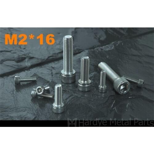 500pcs/lot DIN912 M2*16 Stainless steel hexagon socket cap screw Cup head screw Cylindrical head stripe screw Micro screw