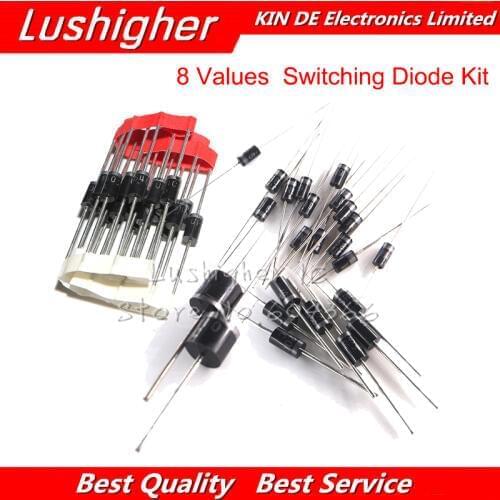 8values 100pcs 1N5399 1N5408 1N4148 1N4007 1N5819 1N5822 FR107 FR207 Switching Diode Component Diy Kit