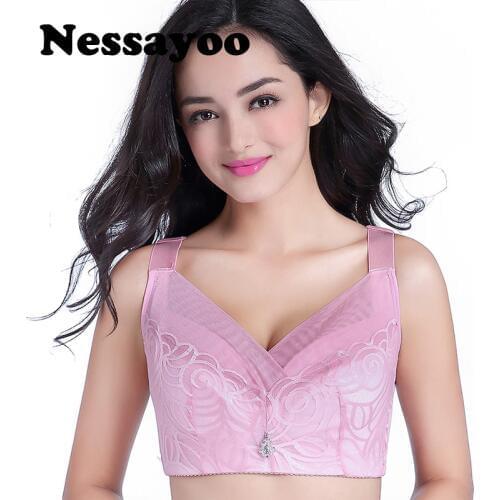 Nessayoo wireless bra bralette push up sexy lace lingerie bras hot XXX large size women underwear brassiere 115 D E full cup bh