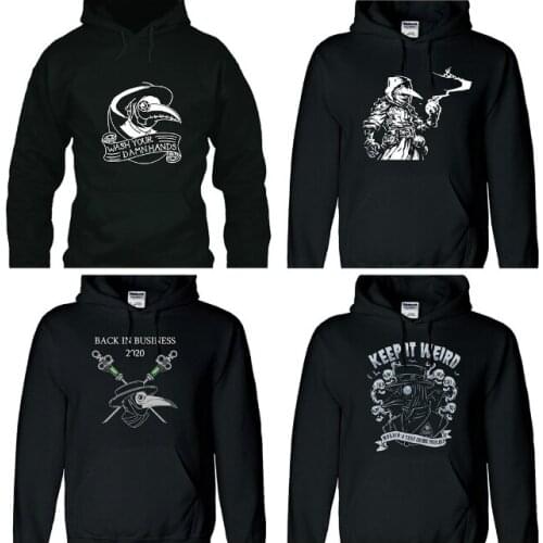 Plague Doctor Cosplay Print Cotton Hoodie Black Hooded Pullover Unisex Sweatshirt Casual Streetwear Tops Spring Autumn New Coat