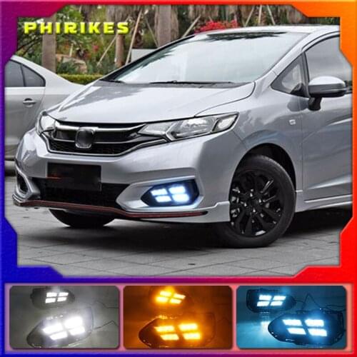 1 Set LED Car DRL Daytime Running Lights With Turn Yellow Signal 12V ABS Fog Light For Honda JAZZ Fit 2017 2018 2019