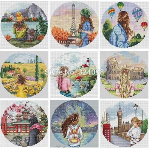 Girly travel patterns Counted Cross Stitch 11CT 14CT 18CT DIY Chinese Cross Stitch Kits Embroidery Needlework Sets
