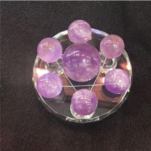 Pretty cute small size natural amethyst ball seven star array healing purple crystals for meditation and home decoration