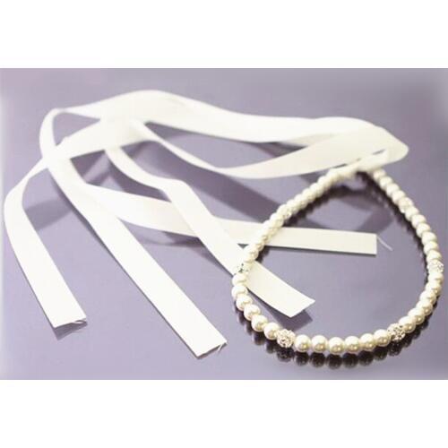 Hot Trendy White Ribbon Bridal Headband Tiara Imitated Pearl Hair Bands Elegant Crystal Head Pieces for Women Hair Accessories