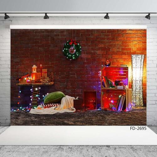 Brick Wall String Lights Decor Christmas Photography Backdrops Vinyl Background for Children Baby Family Photoshoot Props