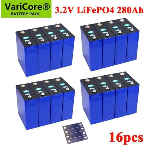 16pcs 3.2V 280AH LiFePO4 battery Lithium iron phospha batteries for 12V Electric car RV Solar Energy storage system Welded Stud