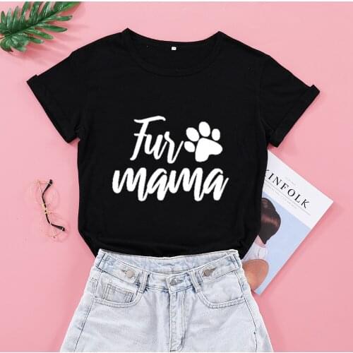 Fur Mama Paw Graphic Mom Mama Shirt Korean Cotton Women Tshirt Funny Letter Print Short Sleeve Tops Female O Neck Mother Tees