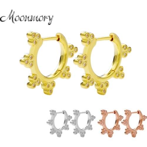 Moonmory Fashion 925 Sterling Silver Crystal Zircon Flower Hoop Earring Vintage Jewelry For Women Round Plants 2021 New Arrive