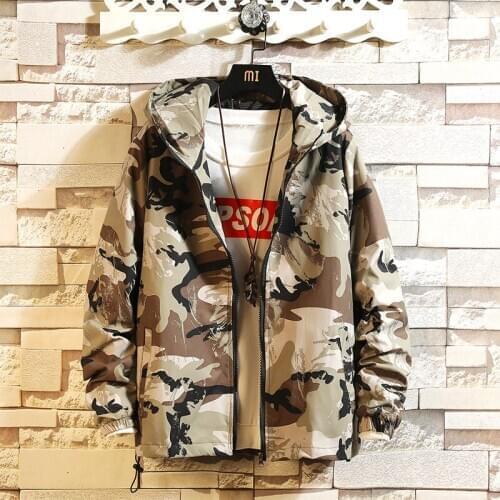 Mens wear New Spring and Autumn 2020 sewing camouflage cap jeans jacket hip-hop loose casual jacket