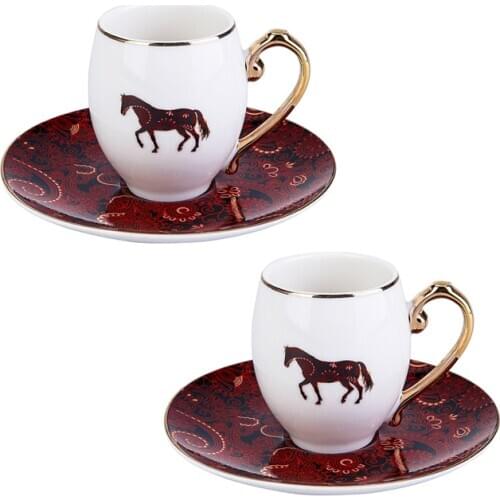Karaca Askar 2 Person Coffee Cup Set Turkish Coffee Espresso 2 Coffee Cups + 2 Saucers Made in Turkey %100 Original