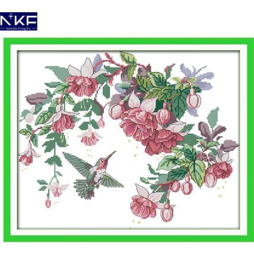 NKF Hummingbirds Animal Pattern Handmade Craft Needlework Cross Stitch Embroidery Kit Cross Stitch for Home Decor