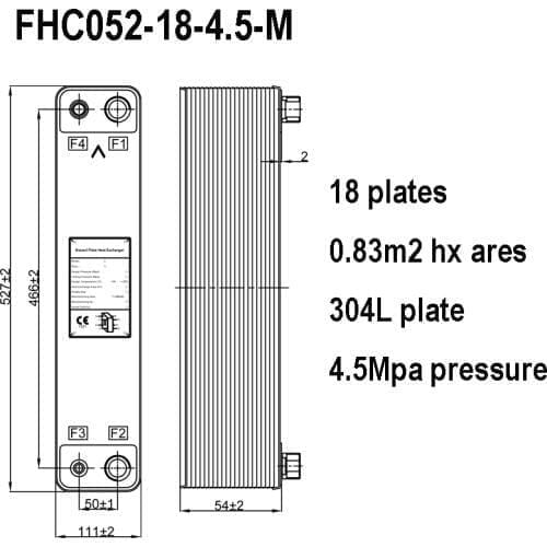 0.83m2 Heat Transfer Areas 304L Stainless Steel Brazed Plate Heat Exchanger M Channel for R410a
