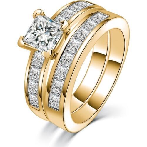 Charm Bridal Jewelry Princess Square Cut White Zircon Ring Women Wedding Ring Set