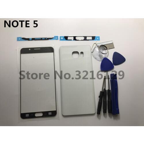 Original For Samsung Galaxy note 5 N920 N920F Housing Back Glass Phone Rear Cover Battery Door+front glass lens Sticker tools